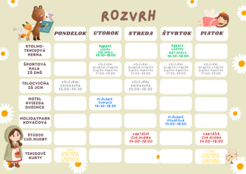 Týždenný rozvrh krúžkov